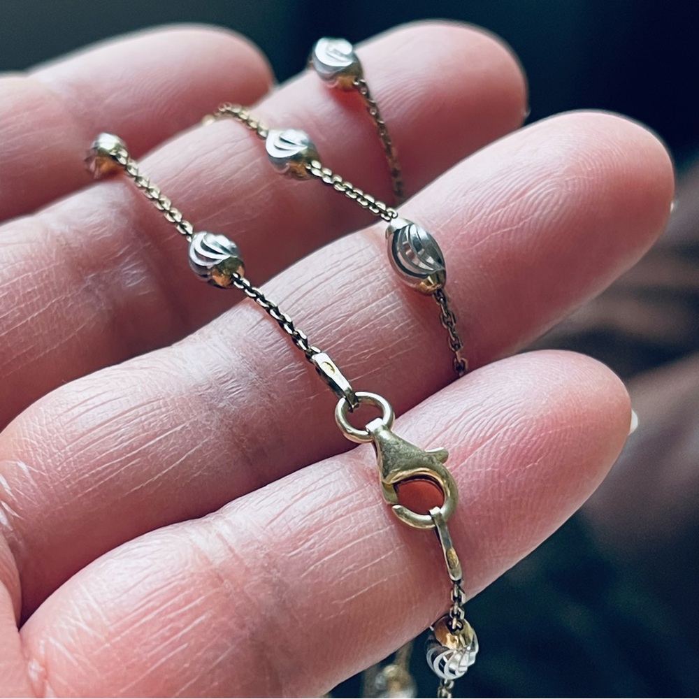 Two-Tone Gold Silver Sterling Silver  36" Chain Dia Cut Bead Satellite Necklace